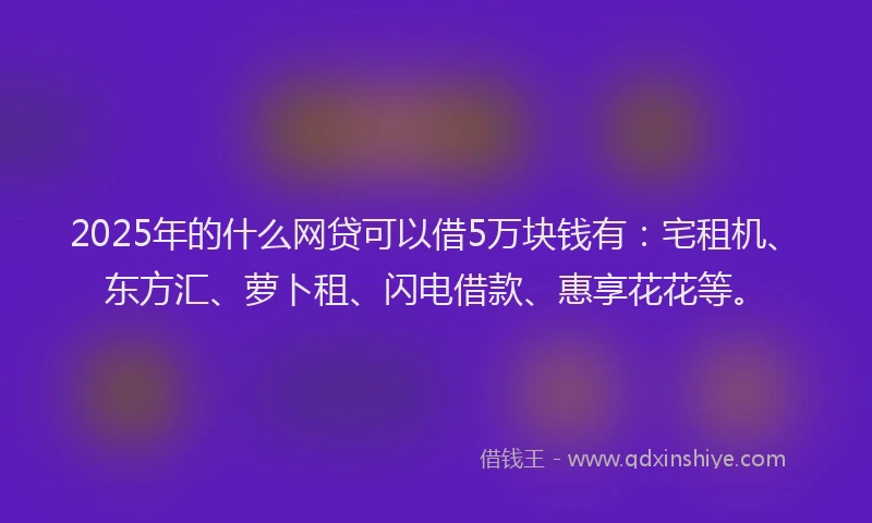 2025年的什么网贷可以借5万块钱有：宅租机、东方汇、萝卜租、闪电借款、惠享花花等。