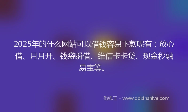 2025年的什么网站可以借钱容易下款呢有：放心借、月月开、钱袋瞬借、维信卡卡贷、现金秒融易宝等。