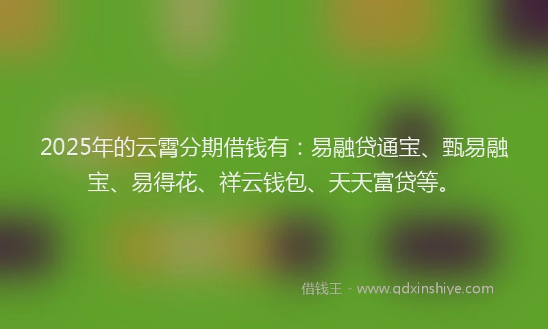 2025年的云霄分期借钱有：易融贷通宝、甄易融宝、易得花、祥云钱包、天天富贷等。