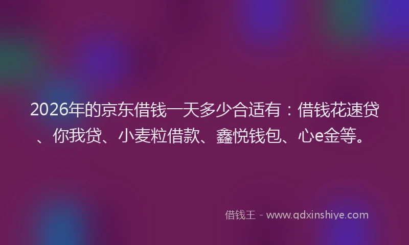 2026年的京东借钱一天多少合适有：借钱花速贷、你我贷、小麦粒借款、鑫悦钱包、心e金等。