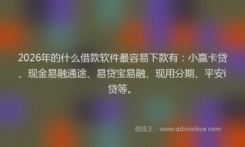 2026年的什么借款软件最容易下款有:小赢卡贷、现金易融通途、易贷宝易融、现用分期、平安i贷等。