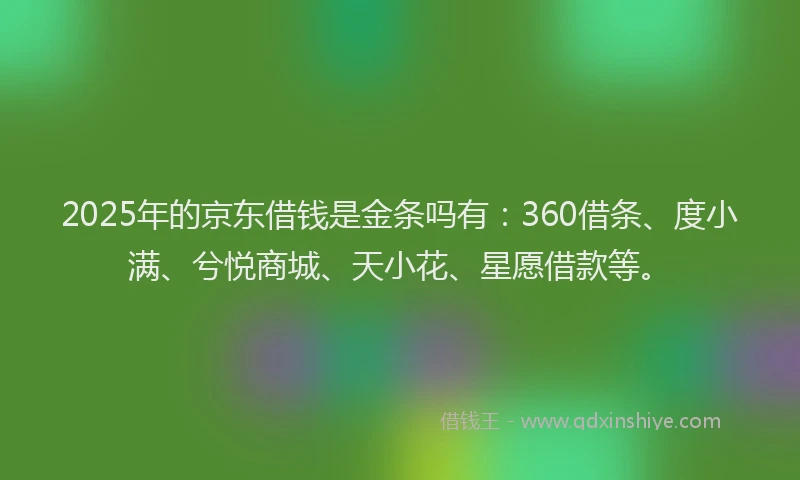 2025年的京东借钱是金条吗有：360借条、度小满、兮悦商城、天小花、星愿借款等。