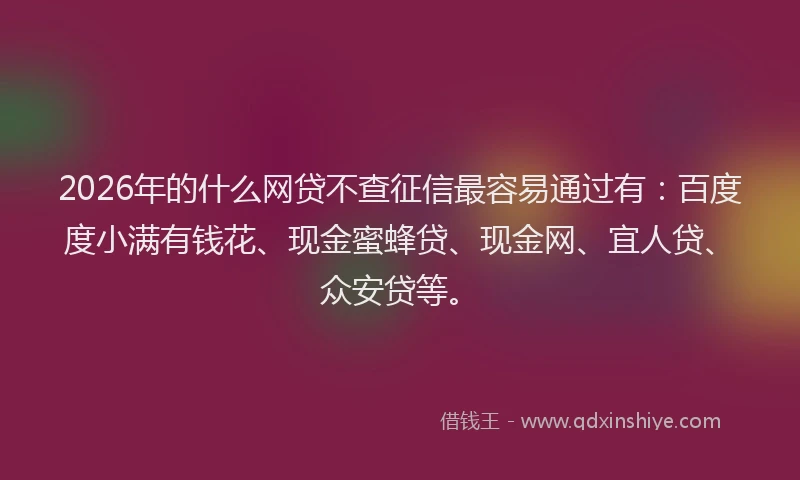 2026年的什么网贷不查征信最容易通过有：百度度小满有钱花、现金蜜蜂贷、现金网、宜人贷、众安贷等。