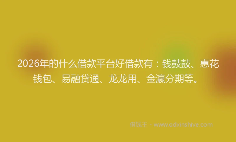 2026年的什么借款平台好借款有：钱鼓鼓、惠花钱包、易融贷通、龙龙用、金瀛分期等。