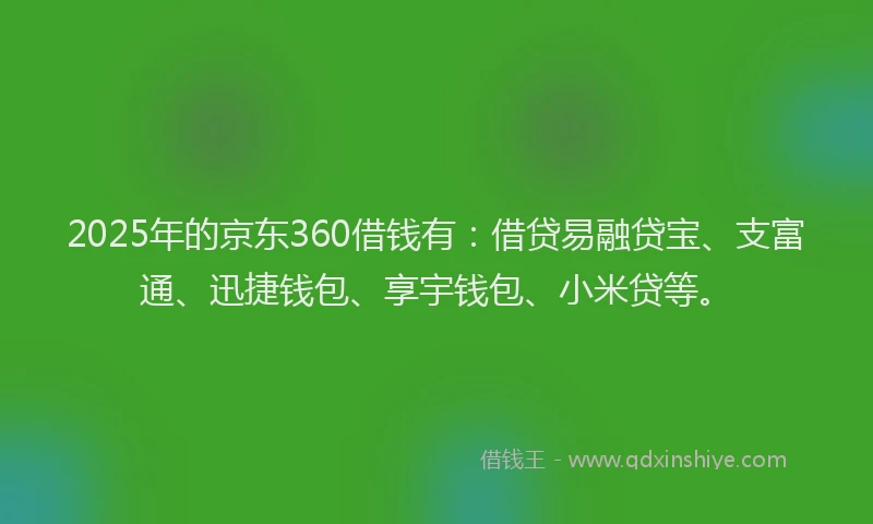 2025年的京东360借钱有：借贷易融贷宝、支富通、迅捷钱包、享宇钱包、小米贷等。