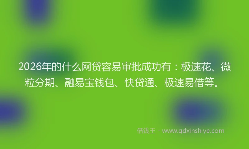 2026年的什么网贷容易审批成功有:极速花、微粒分期、融易宝钱包、快贷通、极速易借等。