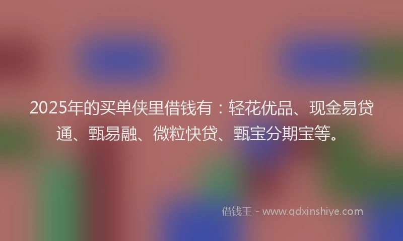 2025年的买单侠里借钱有：轻花优品、现金易贷通、甄易融、微粒快贷、甄宝分期宝等。