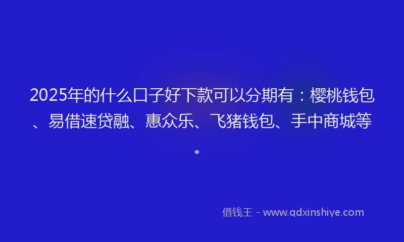 2025年的什么口子好下款可以分期有：樱桃钱包、易借速贷融、惠众乐、飞猪钱包、手中商城等。