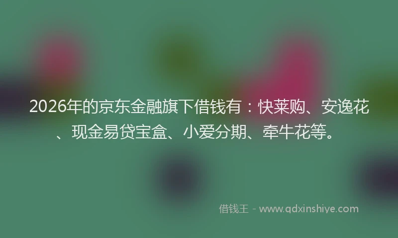 2026年的京东金融旗下借钱有:快莱购、安逸花、现金易贷宝盒、小爱分期、牵牛花等。