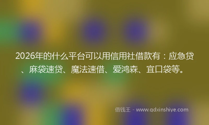 2026年的什么平台可以用信用社借款有：应急贷、麻袋速贷、魔法速借、爱鸿森、宜口袋等。