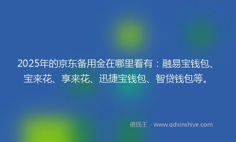 2025年的京东备用金在哪里看有：融易宝钱包、宝来花、享来花、迅捷宝钱包、智贷钱包等。
