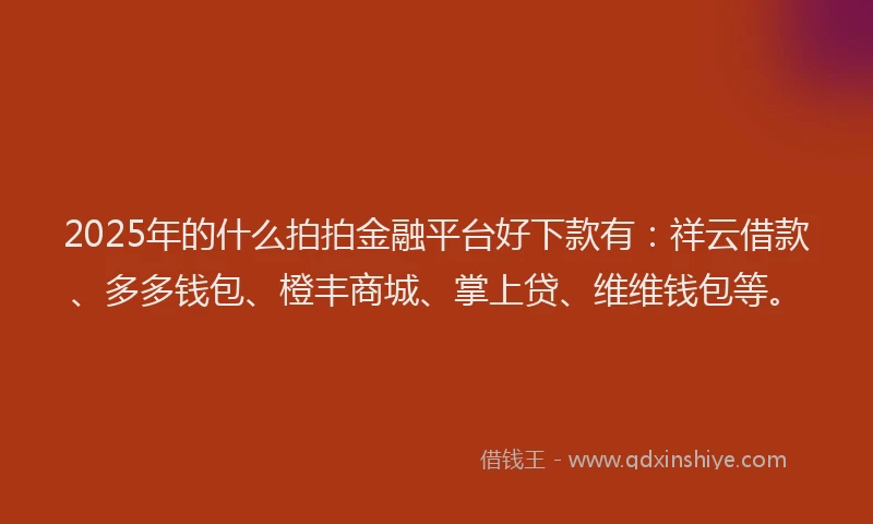 2025年的什么拍拍金融平台好下款有：祥云借款、多多钱包、橙丰商城、掌上贷、维维钱包等。