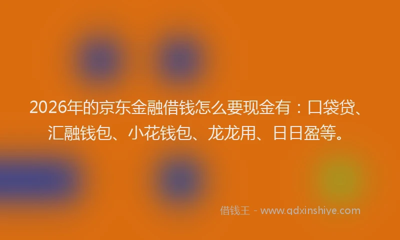2026年的京东金融借钱怎么要现金有：口袋贷、汇融钱包、小花钱包、龙龙用、日日盈等。