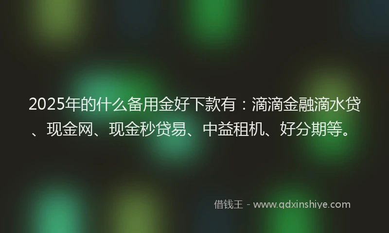 2025年的什么备用金好下款有：滴滴金融滴水贷、现金网、现金秒贷易、中益租机、好分期等。