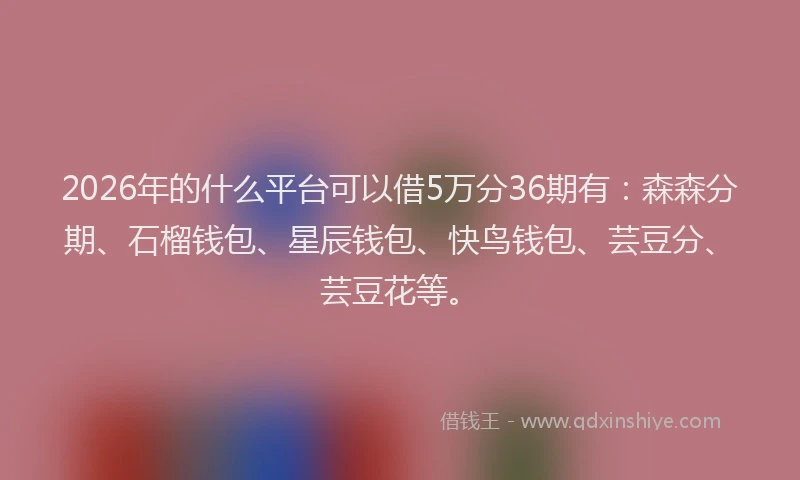 2026年的什么平台可以借5万分36期有:森森分期、石榴钱包、星辰钱包、快鸟钱包、芸豆分、芸豆花等。
