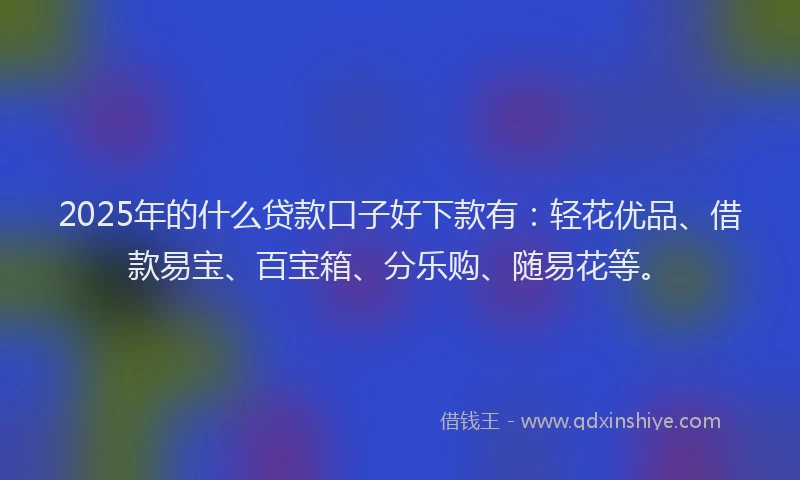 2025年的什么贷款口子好下款有：轻花优品、借款易宝、百宝箱、分乐购、随易花等。