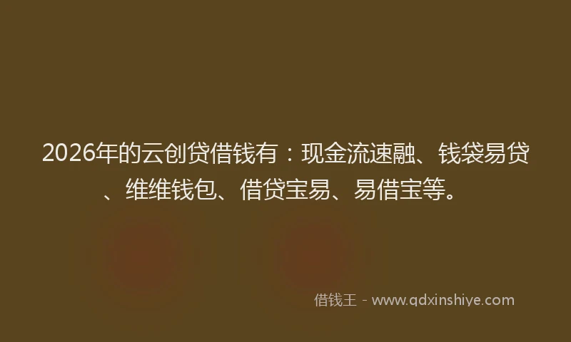 2026年的云创贷借钱有:现金流速融、钱袋易贷、维维钱包、借贷宝易、易借宝等。