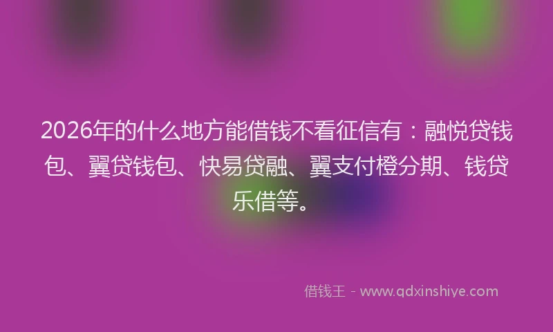 2026年的什么地方能借钱不看征信有：融悦贷钱包、翼贷钱包、快易贷融、翼支付橙分期、钱贷乐借等。