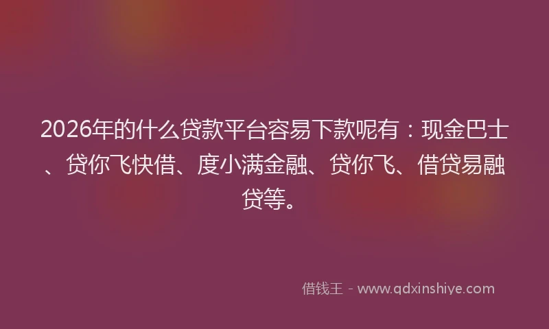 2026年的什么贷款平台容易下款呢有:现金巴士、贷你飞快借、度小满金融、贷你飞、借贷易融贷等。