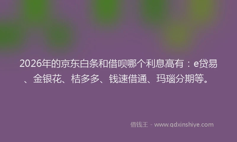 2026年的京东白条和借呗哪个利息高有：e贷易、金银花、桔多多、钱速借通、玛瑙分期等。