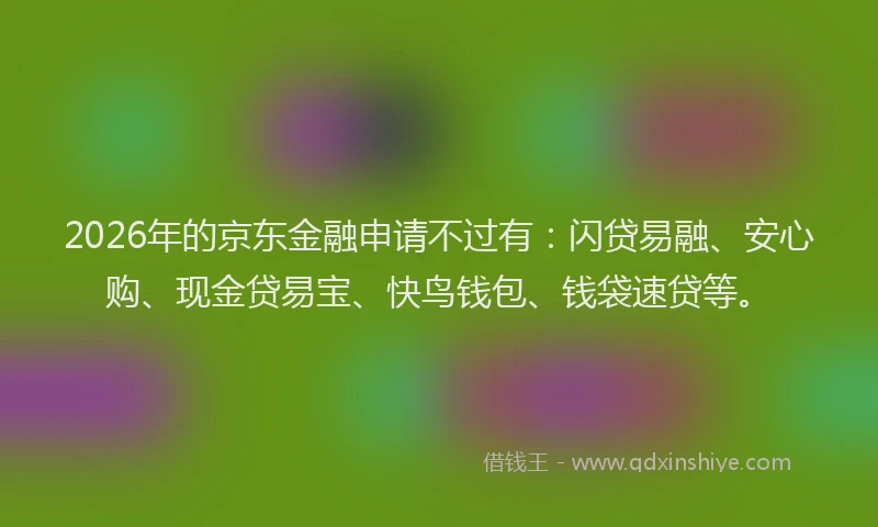 2026年的京东金融申请不过有：闪贷易融、安心购、现金贷易宝、快鸟钱包、钱袋速贷等。
