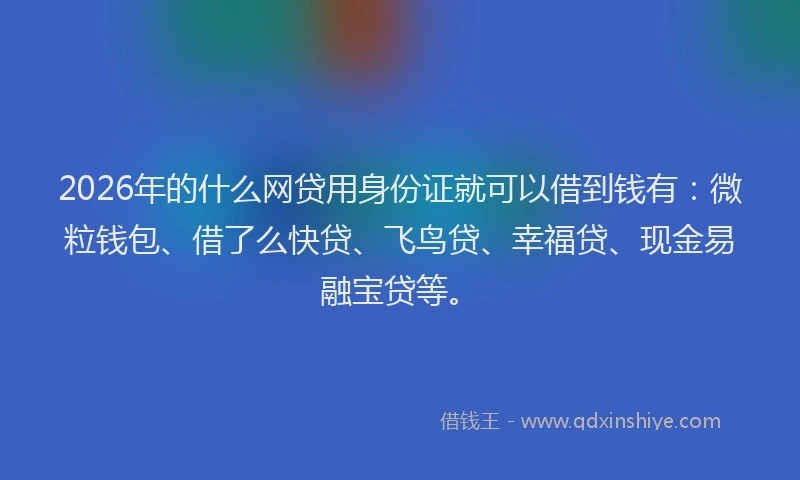 2026年的什么网贷用身份证就可以借到钱有:微粒钱包、借了么快贷、飞鸟贷、幸福贷、现金易融宝贷等。