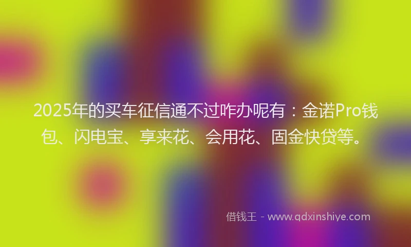 2025年的买车征信通不过咋办呢有：金诺Pro钱包、闪电宝、享来花、会用花、固金快贷等。
