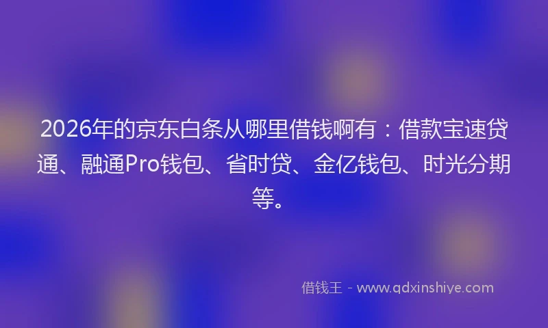 2026年的京东白条从哪里借钱啊有：借款宝速贷通、融通Pro钱包、省时贷、金亿钱包、时光分期等。