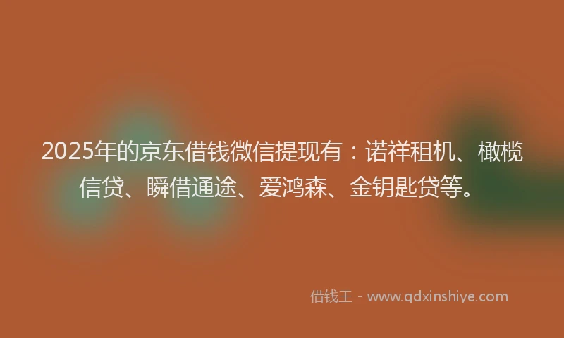 2025年的京东借钱微信提现有：诺祥租机、橄榄信贷、瞬借通途、爱鸿森、金钥匙贷等。