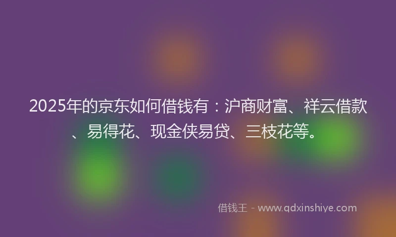 2025年的京东如何借钱有:沪商财富、祥云借款、易得花、现金侠易贷、三枝花等。