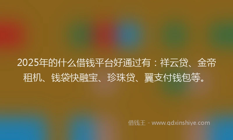 2025年的什么借钱平台好通过有：祥云贷、金帝租机、钱袋快融宝、珍珠贷、翼支付钱包等。