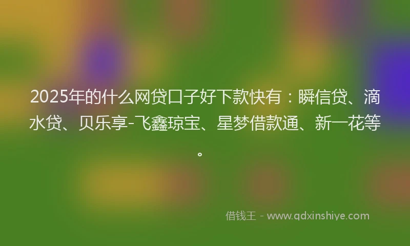 2025年的什么网贷口子好下款快有：瞬信贷、滴水贷、贝乐享-飞鑫琼宝、星梦借款通、新一花等。