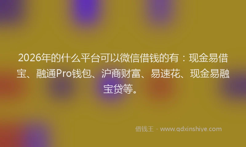 2026年的什么平台可以微信借钱的有：现金易借宝、融通Pro钱包、沪商财富、易速花、现金易融宝贷等。