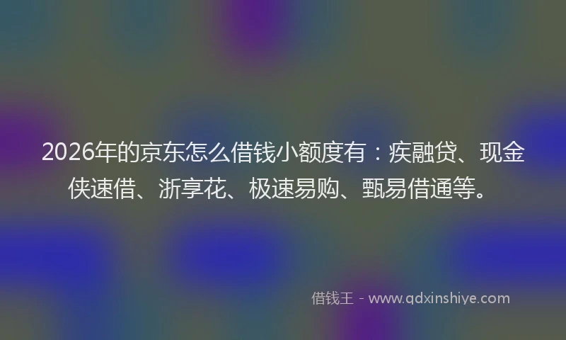 2026年的京东怎么借钱小额度有：疾融贷、现金侠速借、浙享花、极速易购、甄易借通等。