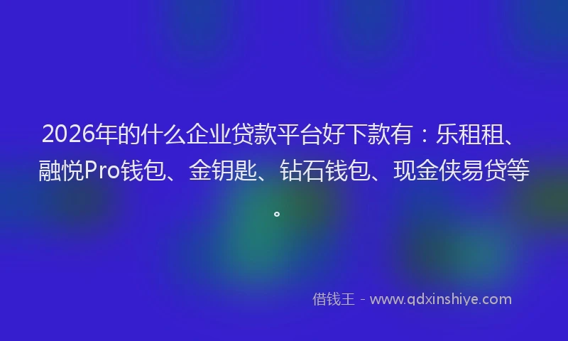 2026年的什么企业贷款平台好下款有:乐租租、融悦Pro钱包、金钥匙、钻石钱包、现金侠易贷等。