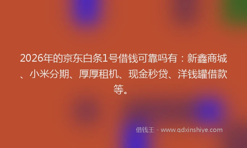 2026年的京东白条1号借钱可靠吗有:新鑫商城、小米分期、厚厚租机、现金秒贷、洋钱罐借款等。