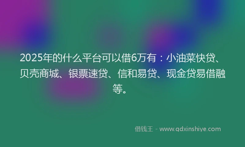 2025年的什么平台可以借6万有：小油菜快贷、贝壳商城、银票速贷、信和易贷、现金贷易借融等。