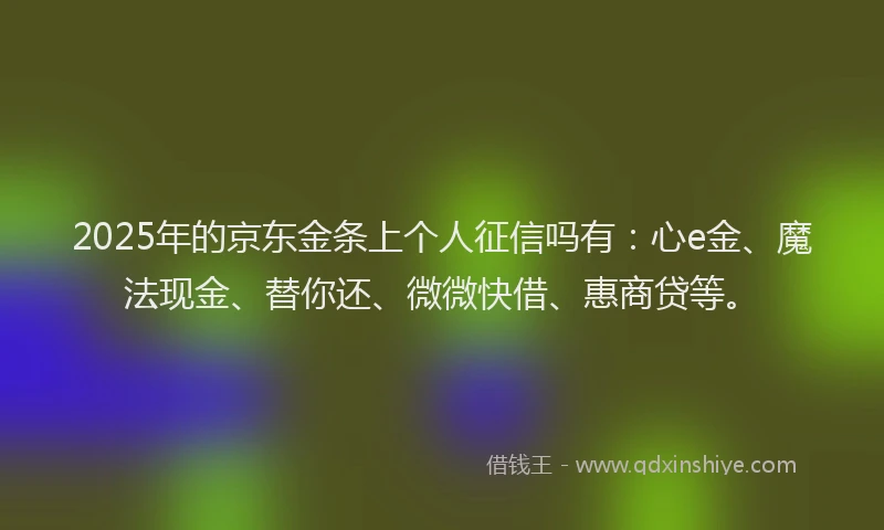 2025年的京东金条上个人征信吗有:心e金、魔法现金、替你还、微微快借、惠商贷等。