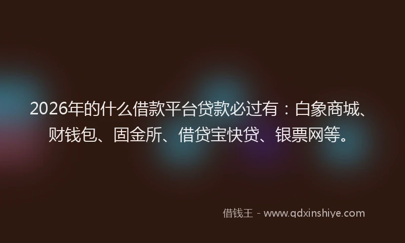 2026年的什么借款平台贷款必过有：白象商城、财钱包、固金所、借贷宝快贷、银票网等。