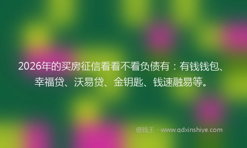 2026年的买房征信看看不看负债有：有钱钱包、幸福贷、沃易贷、金钥匙、钱速融易等。