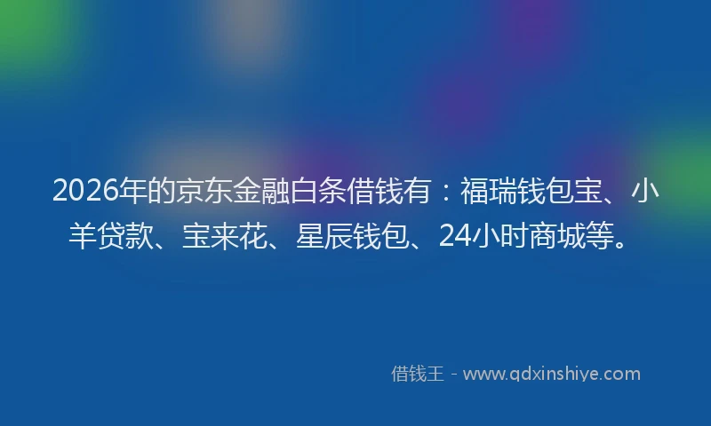2026年的京东金融白条借钱有：福瑞钱包宝、小羊贷款、宝来花、星辰钱包、24小时商城等。