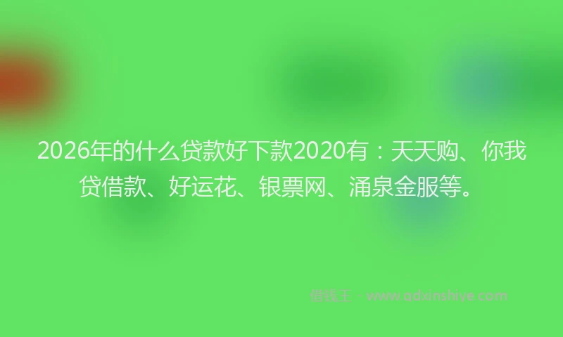 2026年的什么贷款好下款2020有：天天购、你我贷借款、好运花、银票网、涌泉金服等。