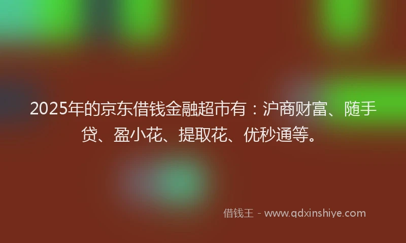 2025年的京东借钱金融超市有：沪商财富、随手贷、盈小花、提取花、优秒通等。