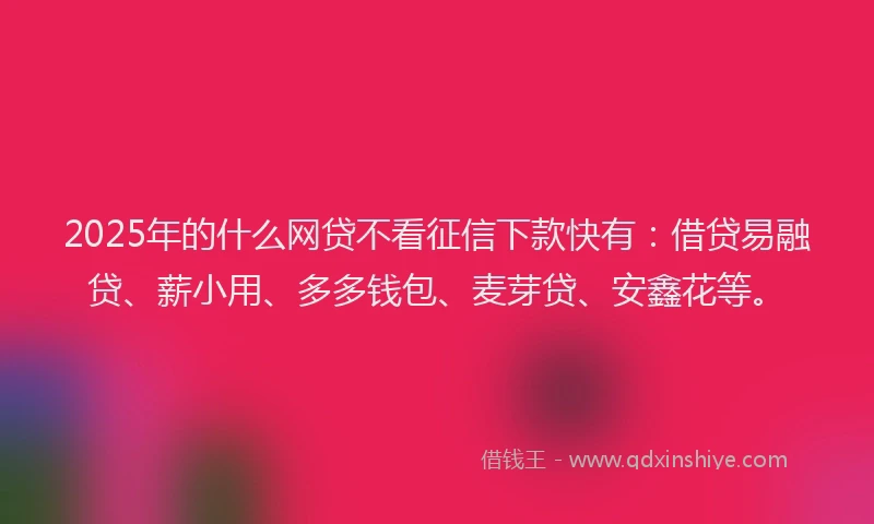 2025年的什么网贷不看征信下款快有：借贷易融贷、薪小用、多多钱包、麦芽贷、安鑫花等。