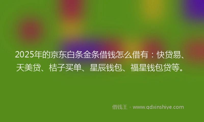 2025年的京东白条金条借钱怎么借有:快贷易、天美贷、桔子买单、星辰钱包、福星钱包贷等。