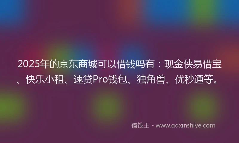 2025年的京东商城可以借钱吗有：现金侠易借宝、快乐小租、速贷Pro钱包、独角兽、优秒通等。