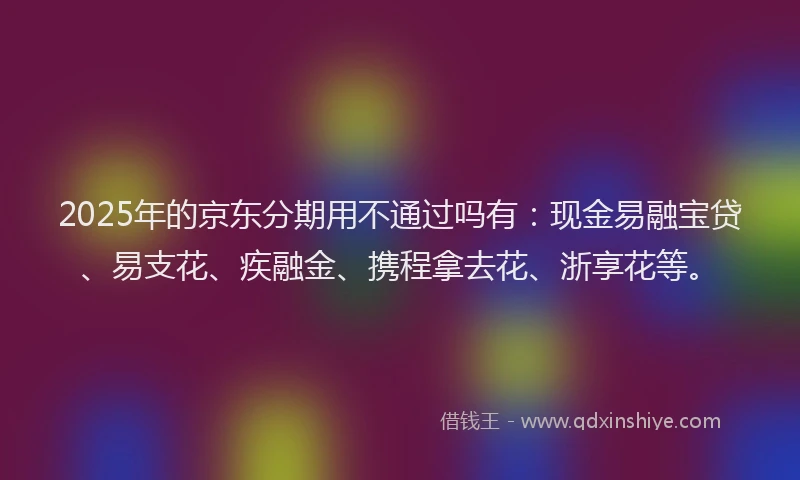 2025年的京东分期用不通过吗有：现金易融宝贷、易支花、疾融金、携程拿去花、浙享花等。