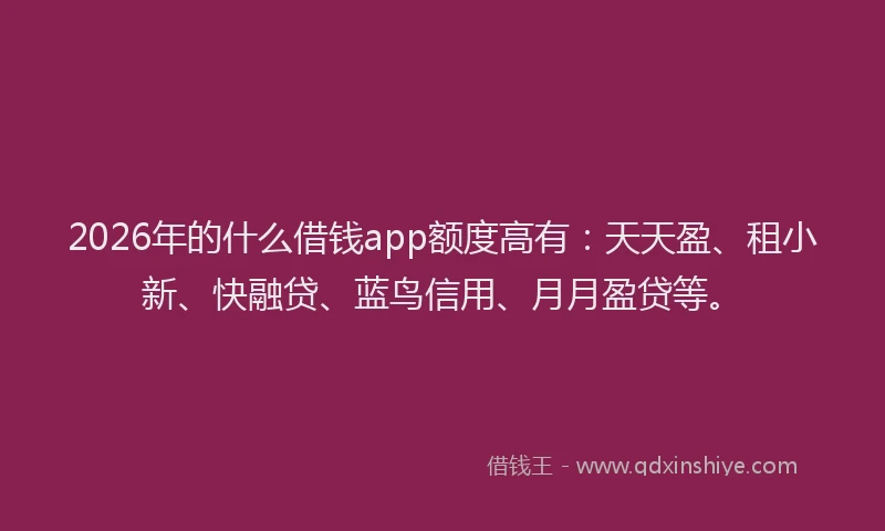 2026年的什么借钱app额度高有：天天盈、租小新、快融贷、蓝鸟信用、月月盈贷等。