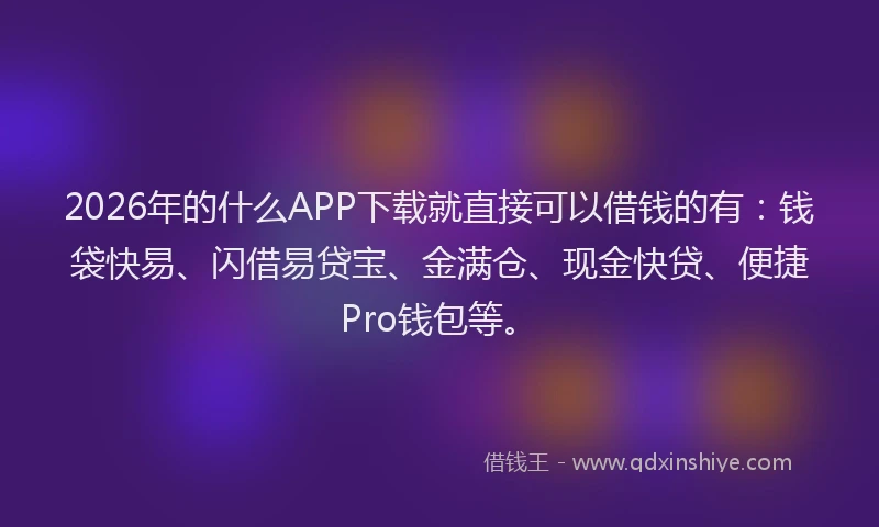 2026年的什么APP下载就直接可以借钱的有:钱袋快易、闪借易贷宝、金满仓、现金快贷、便捷Pro钱包等。