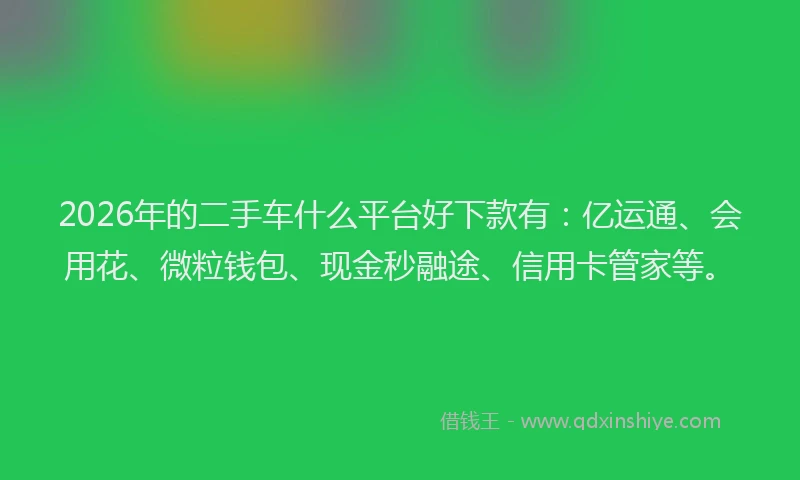 2026年的二手车什么平台好下款有：亿运通、会用花、微粒钱包、现金秒融途、信用卡管家等。